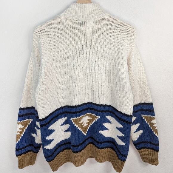 Vintage Aztec Mock Neck Sweater Pullover Geometric Grandpa Blue Southwestern S - Picture 2 of 6